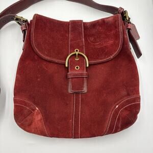 Vintage Coach Burgundy Red Suede Soho Belted Purse Buckle